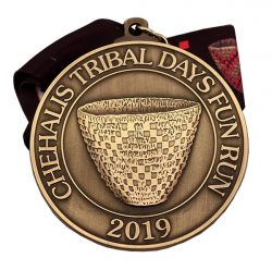 CHEHALIS TRIBAL DAY MEDAL 3" Die Struck Antique Gold Medal, 3D Sculpted, Regular Loop, Custom 34" x 1 1/2" Ribbon
