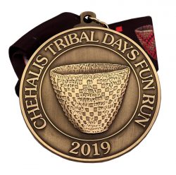  CHEHALIS TRIBAL DAY MEDAL 3" Die Struck Antique Gold Medal, 3D Sculpted, Regular Loop, Custom 34" x 1 1/2" Ribbon 