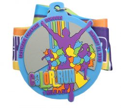 COLOR RUN PVC MEDAL 4” PVC MEDAL, REGULAR LOOP, CUSTOM RIBBON