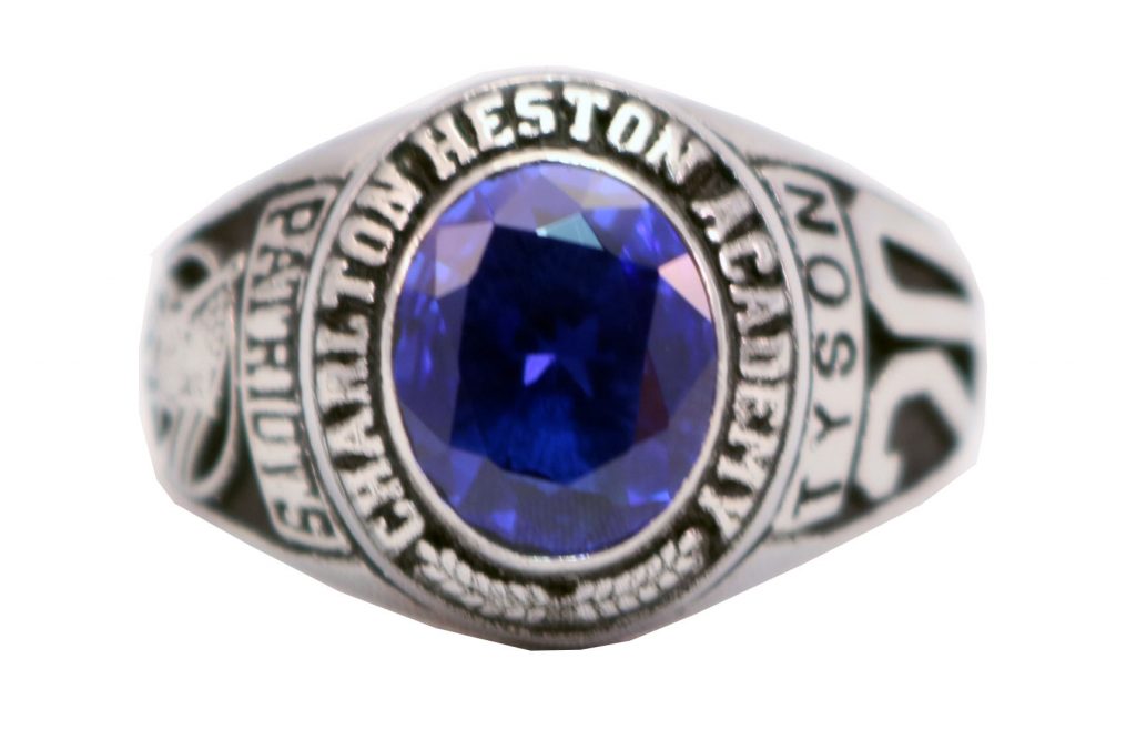 CHAPLTON HIGH SCHOOL RING BLUE STONE