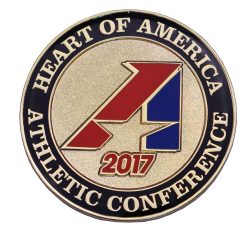COIN HEART OF AMERICA FRONT 2” DIE STRUCK SHINY GOLD METAL, ENAMEL FILL