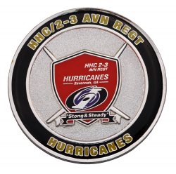 COIN HURRICANES FRONT 2017 2” DIE STRUCK SHINY SILVER METAL, ENAMEL FILL