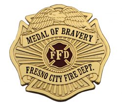 FFD EMBLEM BADGE , 3" DIE STUCK SHINY GOLD METAL, ENAMEL FILL