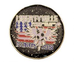 LIBERTYVILLE CUP COIN FRONT 1.75” DIE STRUCK SHINY GOLD METAL, ENAMEL FILL GLITTER