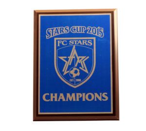 ROYAL BLUE PLATING SOCCER BRASS PLAQUE