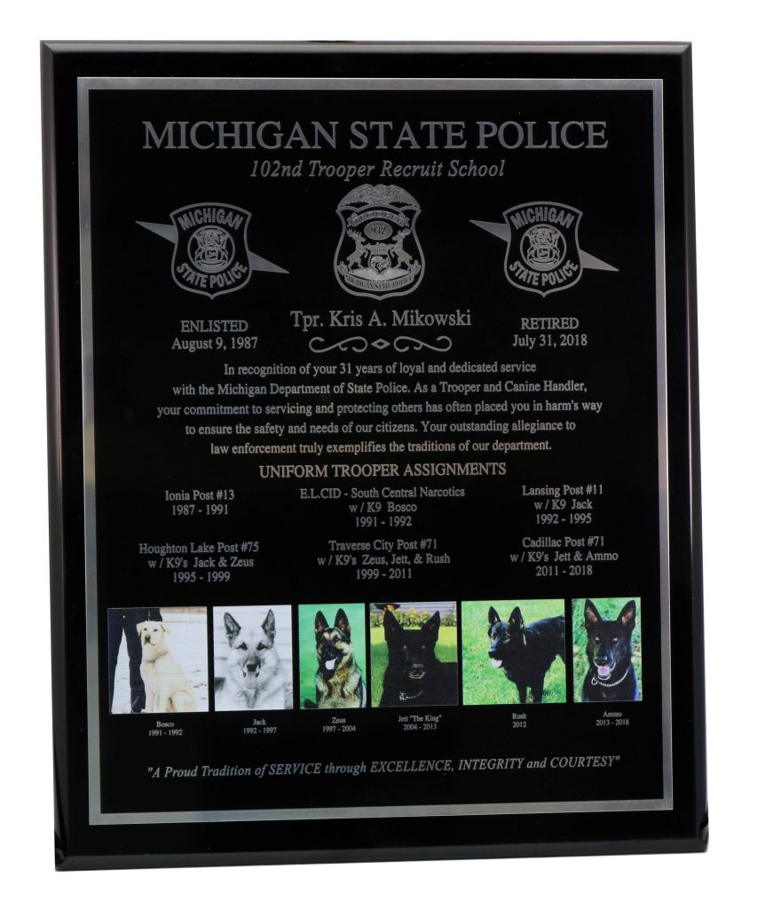 POLICE PLAQUE ENGRAVING-UV PRINT