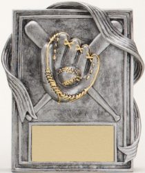 silver and gold baseball award plaque