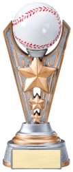 gold baseball trophy with stars