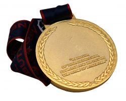 DETROIT NEGRO LEAGUE MEDAL BACK Back, 3" Die Struck Shiny Gold Medal. Straight Loop, Enamel Fill, Custom 34" x 1 1/2" Ribbon