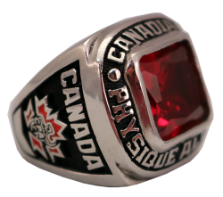 CHAMPION RING WITH RED STONE AND ENAMEL FILL