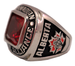 CHAMPION RING WITH RED STONE AND ENAMEL FILL