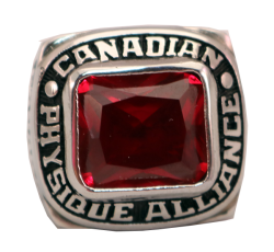 CHAMPION RING WITH RED STONE AND ENAMEL FILL